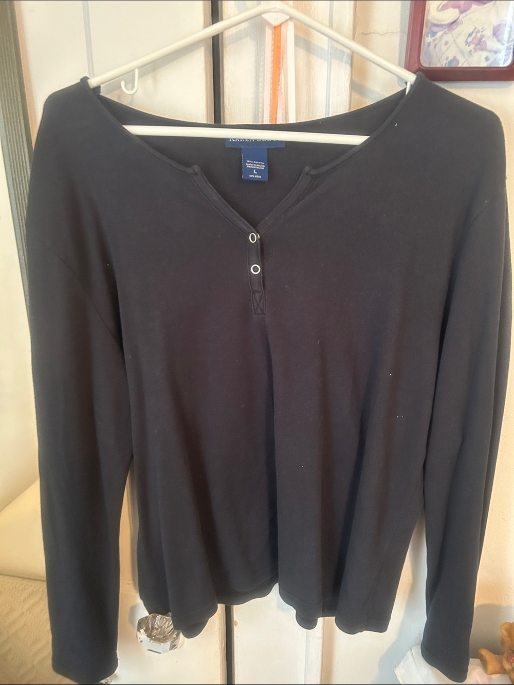Karen Scott Black Long-Sleeve Henley Top